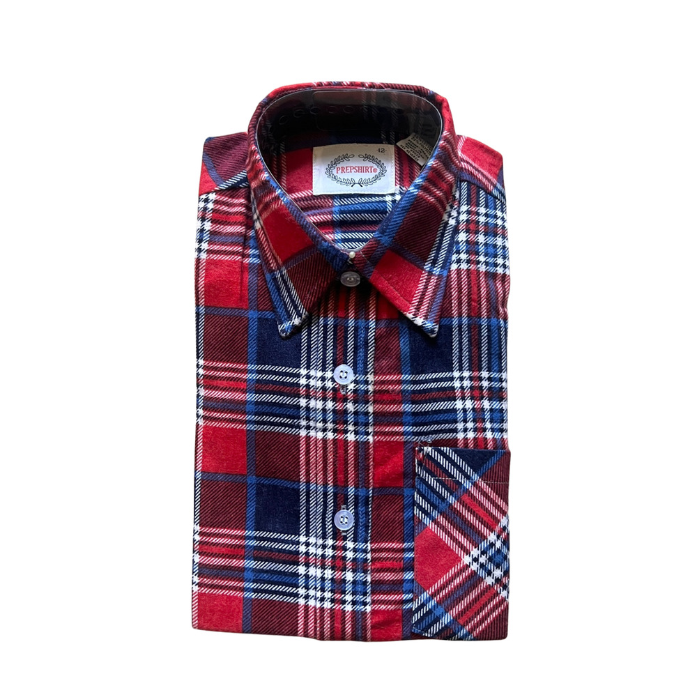 Vintage 70s Towncraft Prep Shirt Boys 12 Plaid Flannel Deadstock Autumn Classic